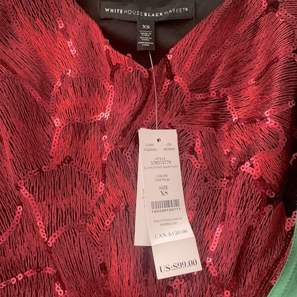 White House Black Market Dark Red Sequin Cami size XS - Picture 3 of 6